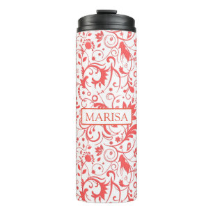 Coral Red Damask Thermosbecher