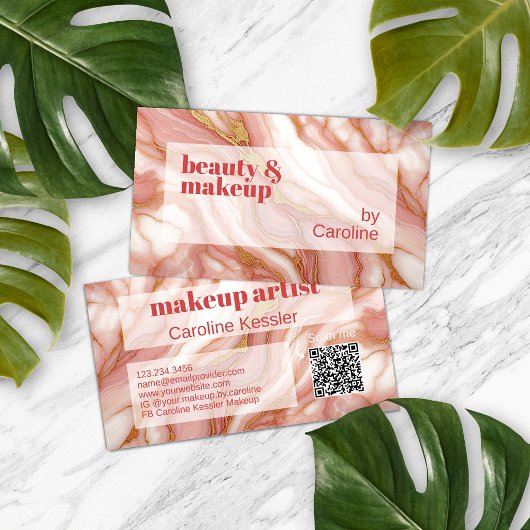 Coral Red Dark Peach Pink Gold Marmor Art Muster Visitenkarte