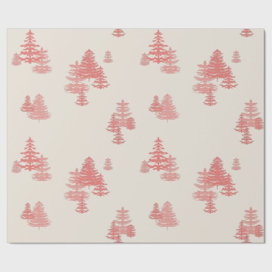 Coral Red Evergreen Stand Wrapping Paper Geschenkpapier (Saum)