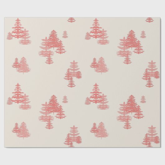 Coral Red Evergreen Stand Wrapping Paper Geschenkpapier (Flach)