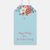Coral Red Floral Blue Christmas Geschenkanhänger (Rückseite)