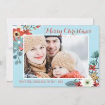 Coral Red Floral Blue Weihnachten Foto