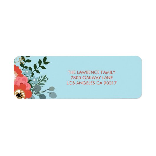 Coral Red Floral Blue Weihnachtsadresse (Vorne)