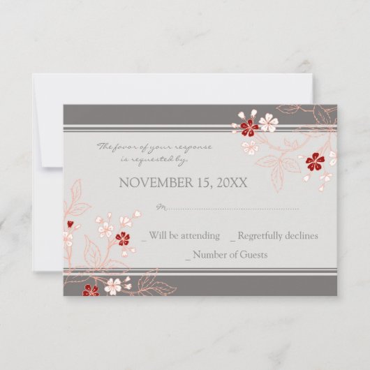 Coral Red Grey Floral UAWG Wedding Card RSVP Karte (Vorderseite)