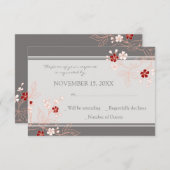 Coral Red Grey Floral UAWG Wedding Card RSVP Karte (Vorne/Hinten)