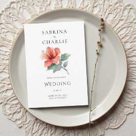 Coral Red Hibiscus Floral Tropical Wedding Einladung