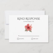 Coral Red Hibiscus QR Code Tropical Modern Wedding RSVP Karte (Vorderseite)