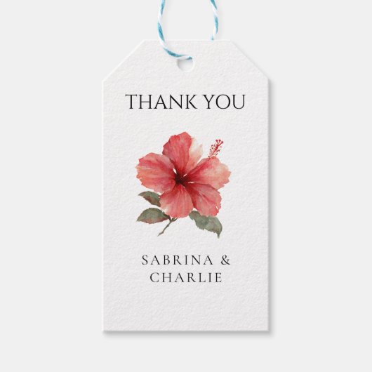 Coral Red Hibiscus Tropical Destination Wedding  Geschenkanhänger (Vorderseite)