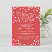 Coral Red Merry String Lights Weihnachts-Party Einladung (Stehend Vorderseite)