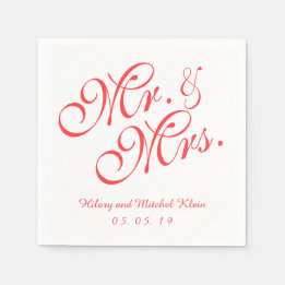 Coral Red Mr. und Mrs. Wedding Paper Napkins Serviette