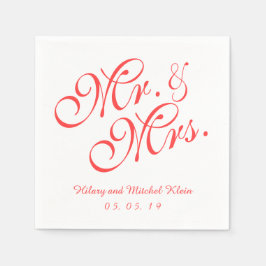 Coral Red Mr. und Mrs. Wedding Paper Napkins Serviette