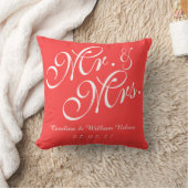 Coral Red Mr. und Mrs Wedding Pillow Kissen (Decke)