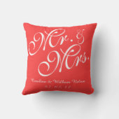 Coral Red Mr. und Mrs Wedding Pillow Kissen (Rückseite)