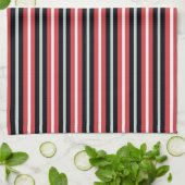 Coral Red Navy Blue White Stripes Geschirrtuch (Gefaltet)