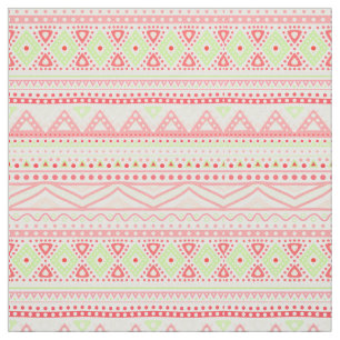 Coral Red Pink Lime Green Aztec Zigzag Muster Stoff