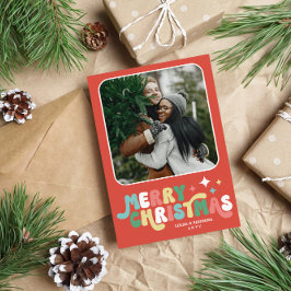 Coral Red Retro Groovy Frohe Weihnachten