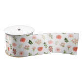 Coral Red Roses and Foliage Pattern Satinband (Spule)