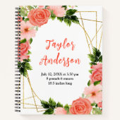 Coral Red Roses Floral Baby Birth Stats Notizblock (Vorderseite)