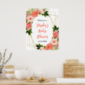 Coral Red Roses Floral Baby Shower Welcome Sign Poster (Küche)