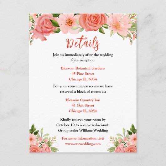 Coral Red Roses with Foliage Begleitkarte (Vorderseite)