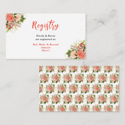 Coral Red Roses with Foliage Begleitkarte (Vorne/Hinten)