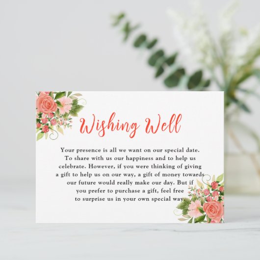 Coral Red Roses with Foliage Begleitkarte (Stehend Vorderseite)