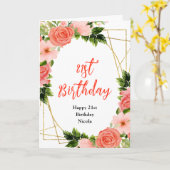 Coral Red Roses with Foliage Birthday Karte (Gelbe Blume)