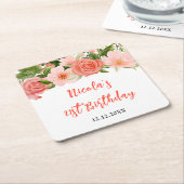 Coral Red Roses with Foliage Birthday Rechteckiger Pappuntersetzer (angewinkelt)