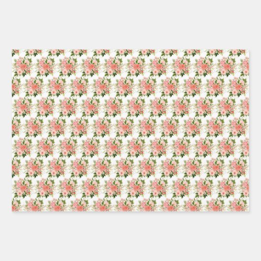 Coral Red Roses with Foliage Geschenkpapier Set (Vorderseite)