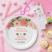 Coral Red Roses with Foliage Pappteller (Party)