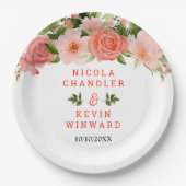 Coral Red Roses with Foliage Pappteller (Vorderseite)