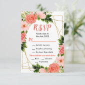 Coral Red Roses with Foliage RSVP Karte (Stehend Vorderseite)