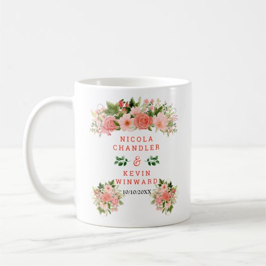 Coral Red Roses with Foliage Wedding Kaffeetasse (Links)