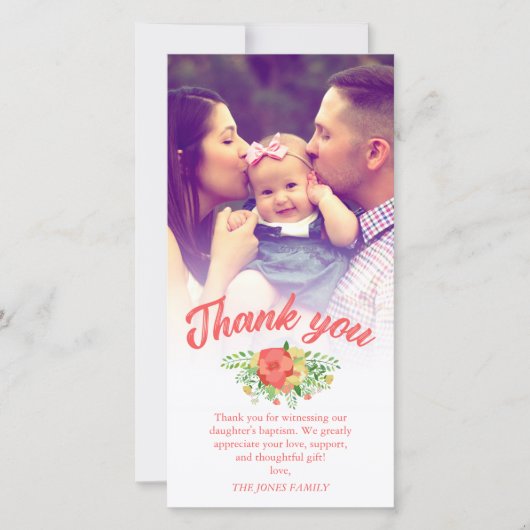 Coral Red Spring Bouquet Taufe Danke Foto (Vorderseite)