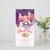 Coral Red Spring Bouquet Taufe Danke Foto (Stehend Vorderseite)