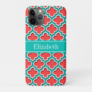 Coral Red, Teal Moroccan #5DS Teal Name Monogram Case-Mate iPhone Hülle