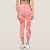 Coral Red Tropical Floral Pattern  Capri Leggings (Rückseite)