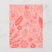 Coral Red Tropical Floral Pattern  Postkarte (Vorderseite)