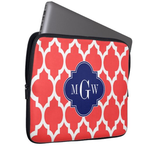Coral Red Whart Marokkaner #4 Navy Name Monogram Laptopschutzhülle (Vorne Rechts)