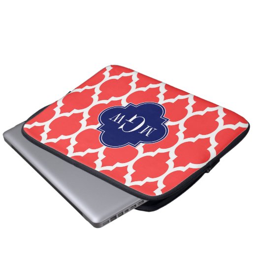 Coral Red Whart Marokkaner #4 Navy Name Monogram Laptopschutzhülle (Vorne Knopf)