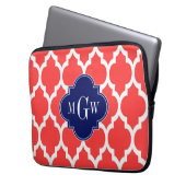 Coral Red Whart Marokkaner #4 Navy Name Monogram Laptopschutzhülle (Vorderseite Links)
