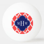 Coral Red Whart Marokkaner #4 Navy Name Monogram Tischtennisball (Vorderseite)