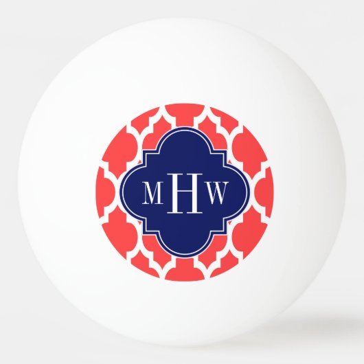 Coral Red Whart Marokkaner #4 Navy Name Monogram Tischtennisball (Rückseite)