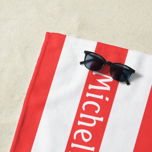 Coral Red White Cabana Streifen Strandtuch (Beispiel)
