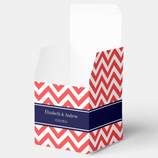 Coral Red White LG Chevron Navy Blue Name Monogram Geschenkschachtel (Geöffnet)