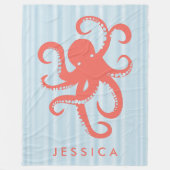 Coral Red White Niedlich Octopus Illustration Fleecedecke (Vorderseite)