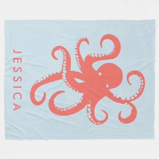Coral Red White Niedlich Octopus Illustration Fleecedecke (Vorderseite (Horizontal))