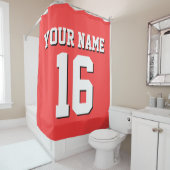 Coral Red White Sports Jersey Team Jersey Duschvorhang (Beispiel)