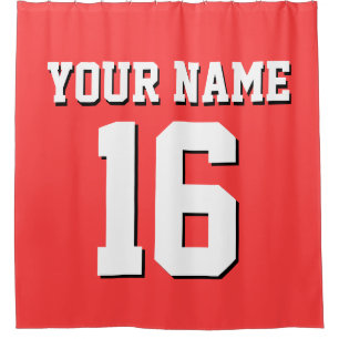 Coral Red White Sports Jersey Team Jersey Duschvorhang