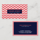 Coral Red & White Zigzag Zickzack, Blue Accents Visitenkarte (Vorne/Hinten)